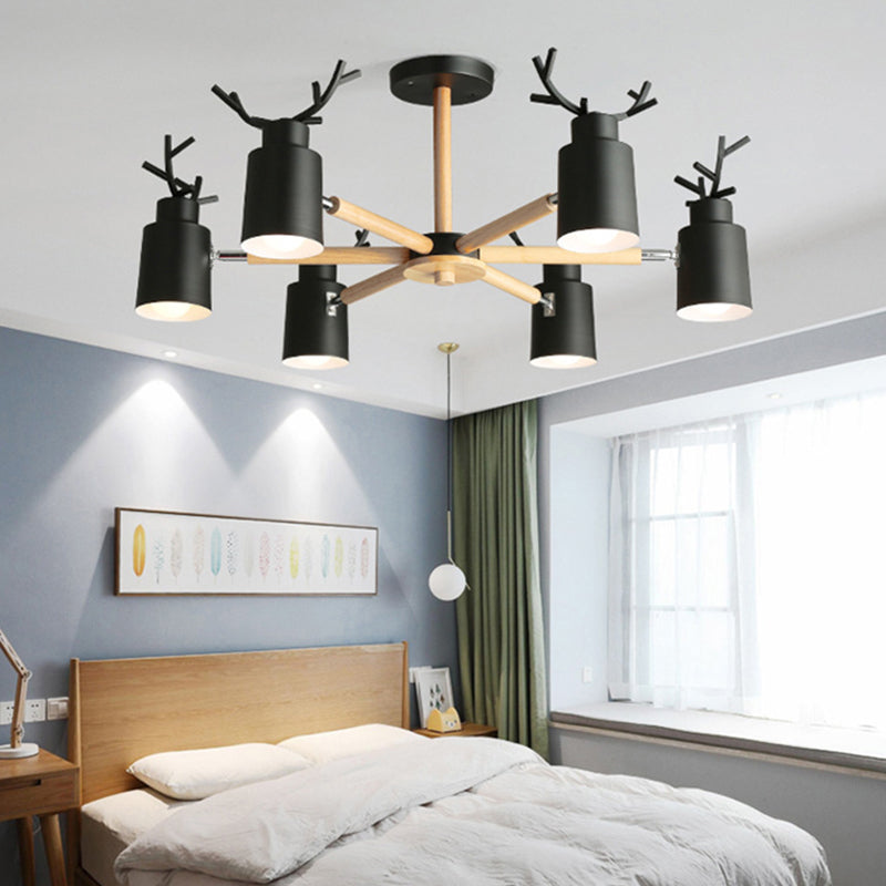 Nordic Macron Antler Chandelier Metal Pendant Lighting Pending avec bois pour enfants Room