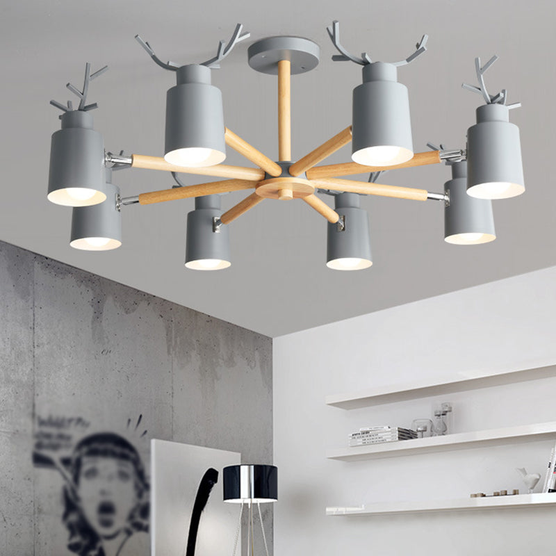 Nordic Macron Antler Chandelier Metal Pendant Lighting Pending avec bois pour enfants Room