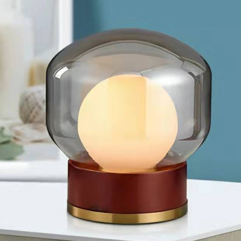 Moderner Glas Tischlicht moderner Globe 1-Licht-Schlafzimmer Nachttischlampe mit Holzbasis