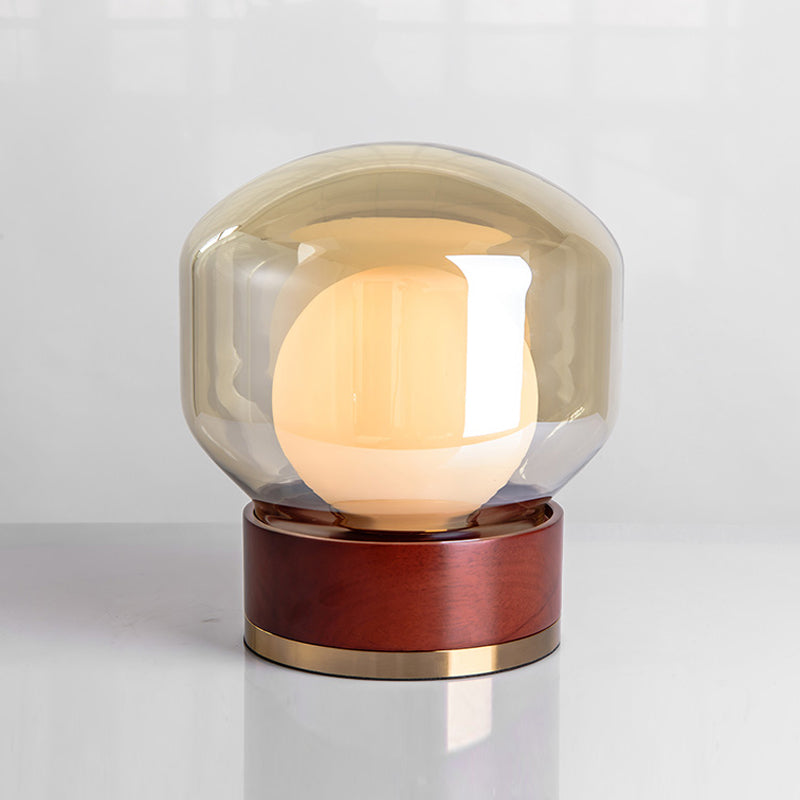 Moderner Glas Tischlicht moderner Globe 1-Licht-Schlafzimmer Nachttischlampe mit Holzbasis