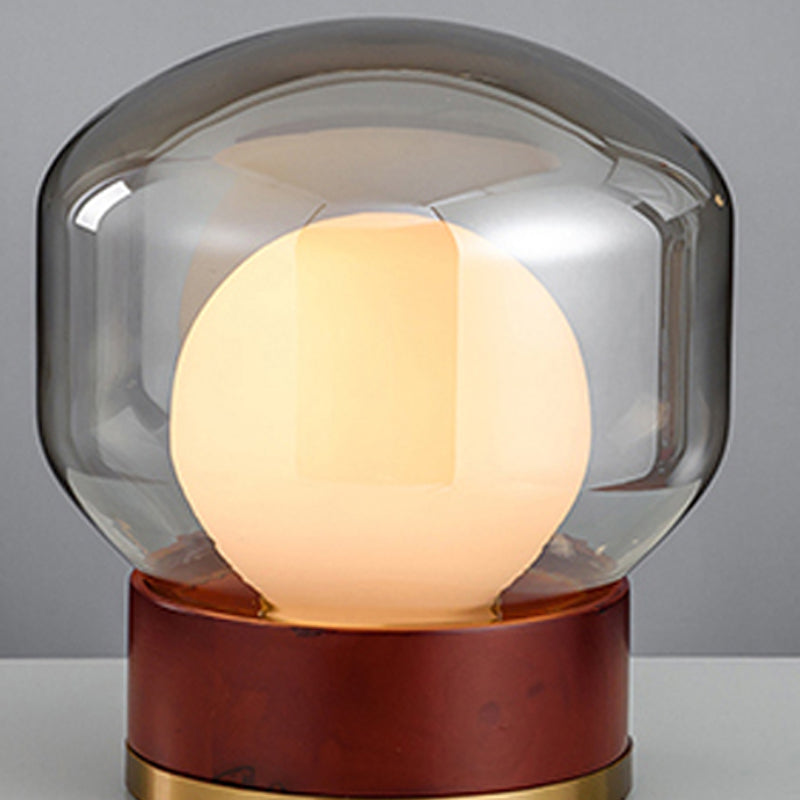 Moderner Glas Tischlicht moderner Globe 1-Licht-Schlafzimmer Nachttischlampe mit Holzbasis