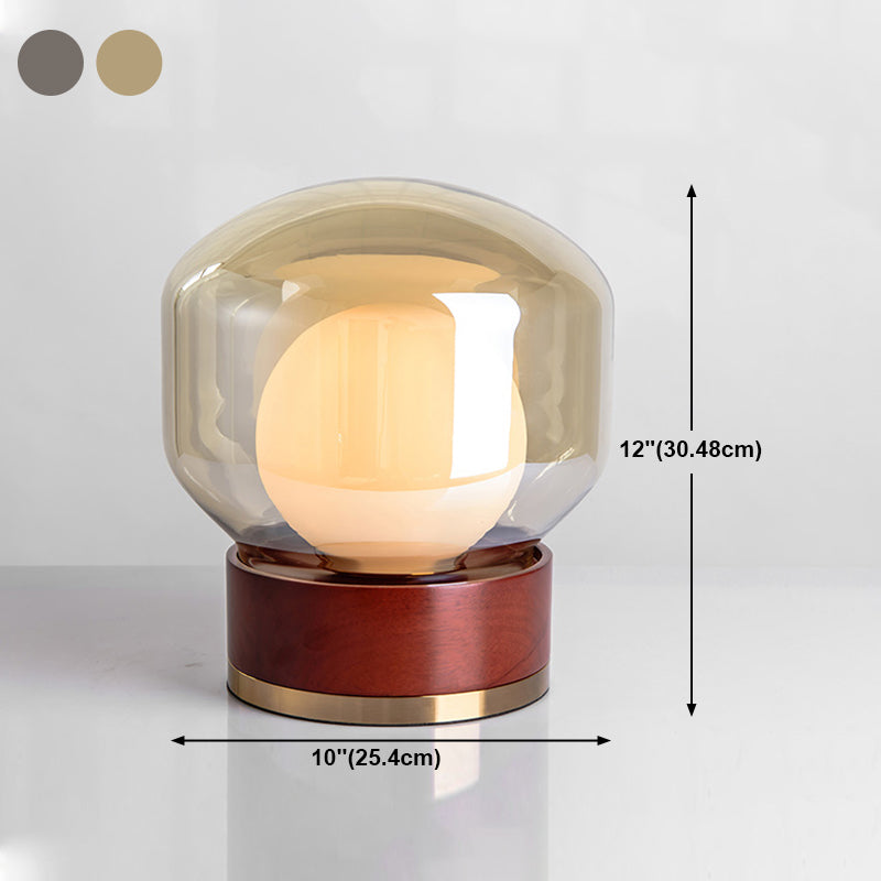 Moderner Glas Tischlicht moderner Globe 1-Licht-Schlafzimmer Nachttischlampe mit Holzbasis