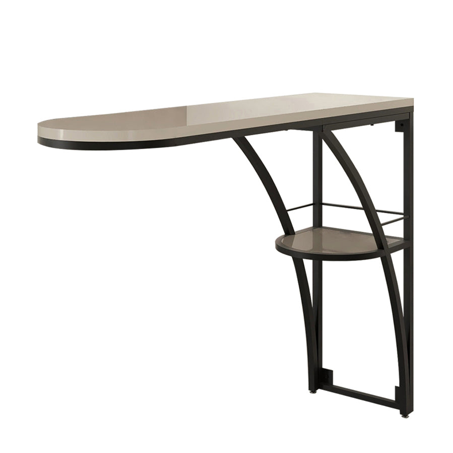 Modern White Wood Bar Table with Specialty Table Top Black Pedestal Table - 42" H