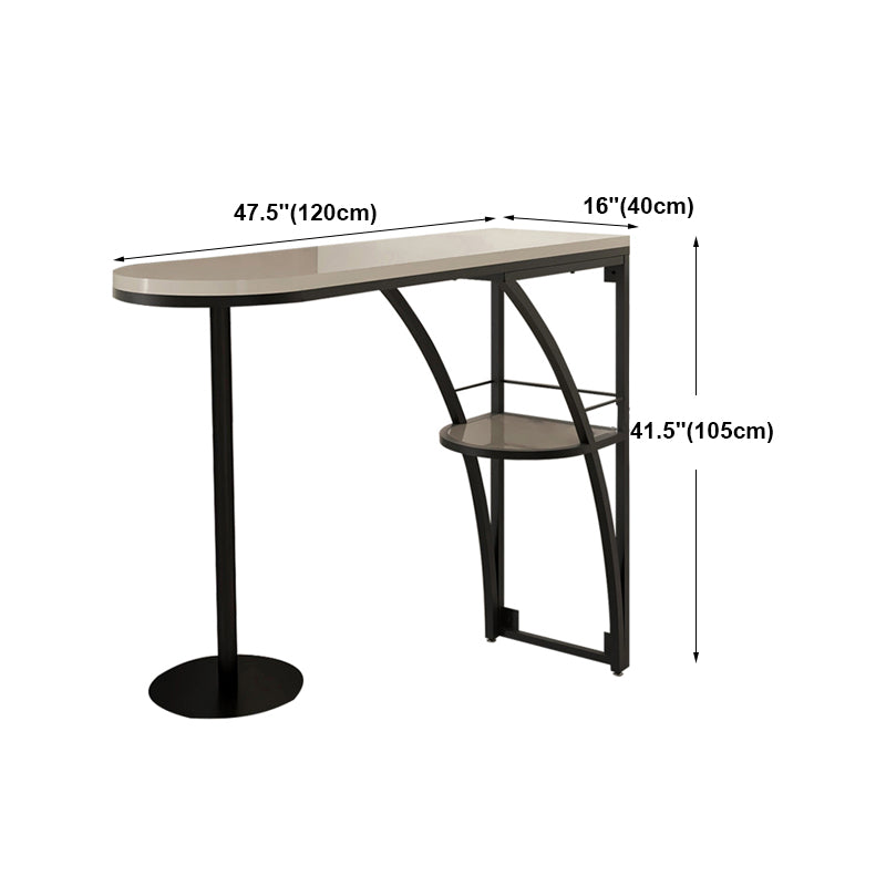 Modern White Wood Bar Table with Specialty Table Top Black Pedestal Table - 42" H