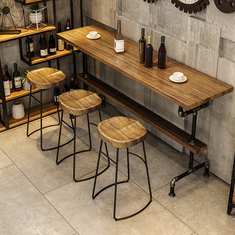 Industrial Wood Counter Table with Rectangle Table Top Black Trestle Table - 42" H