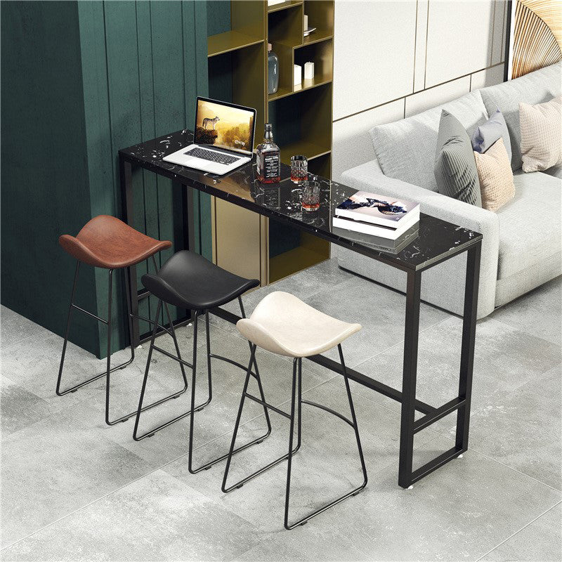 Modern Marble Bistro Table with Rectangle Table Top Black Trestle Table - 42" H