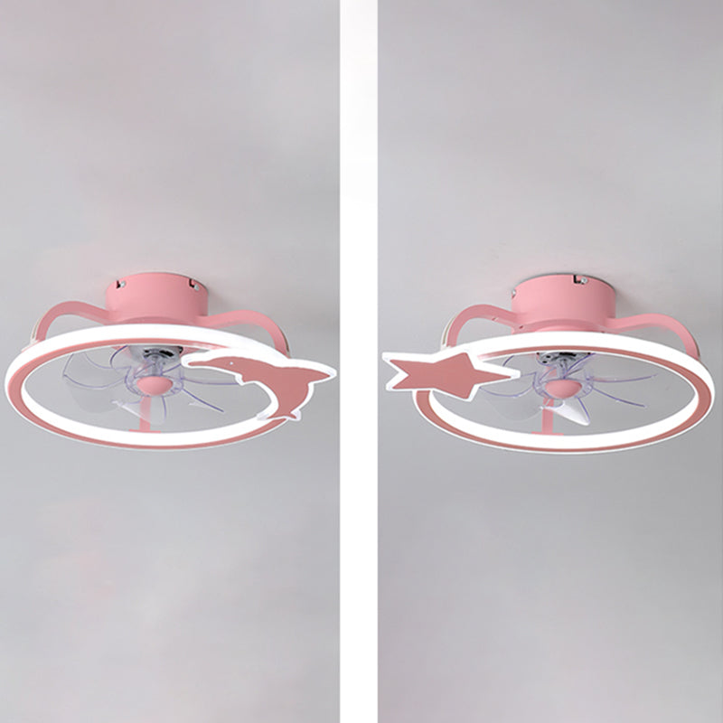 Unique Shape Metal Ceiling Fan Kids Style 2 Lights Ceiling Fan Lamp