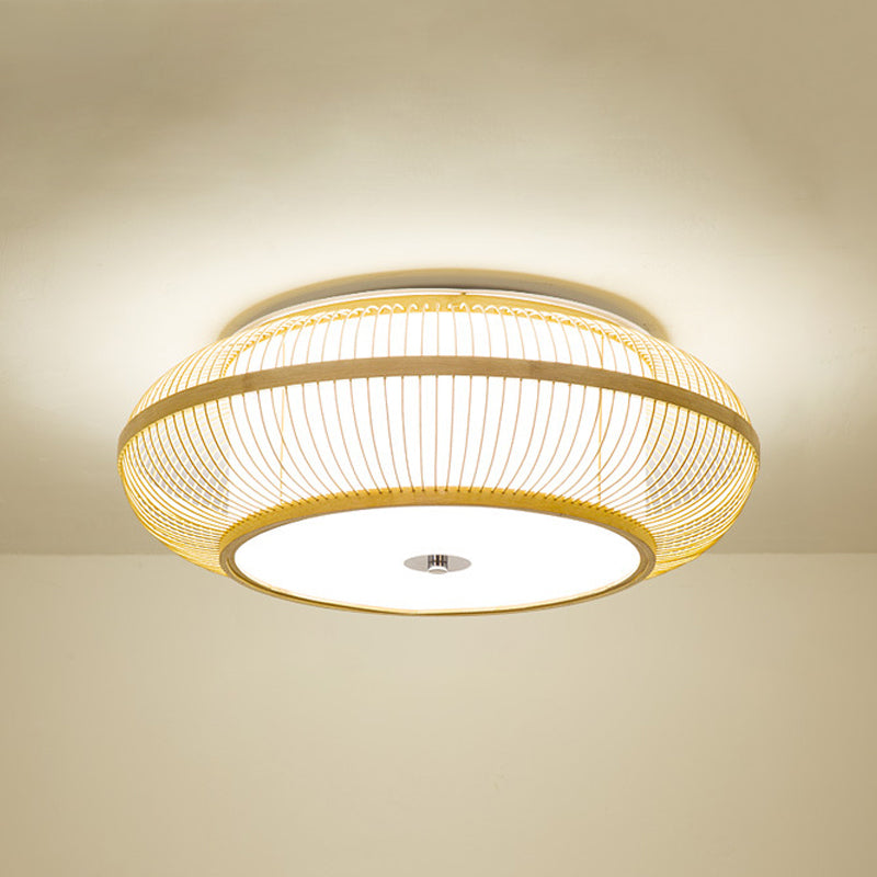 Asia Circle Flush Mount Ceiling Light Bamboo Flush Mount Lighting for Bedroom