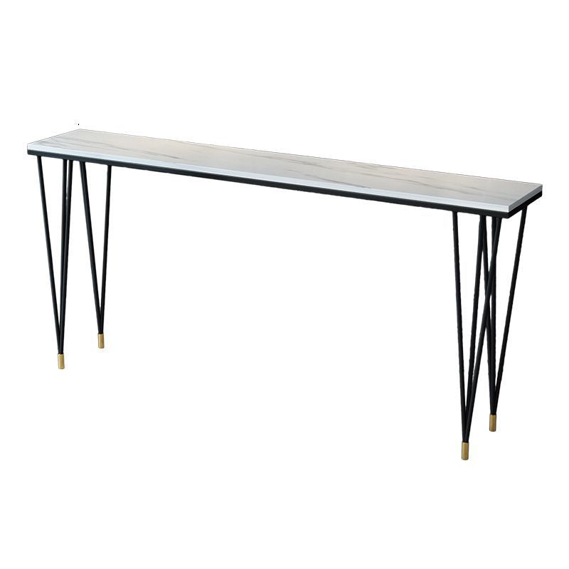 Modern Marble Bar Table with Rectangle Table Top Black Legs Table - 42" H