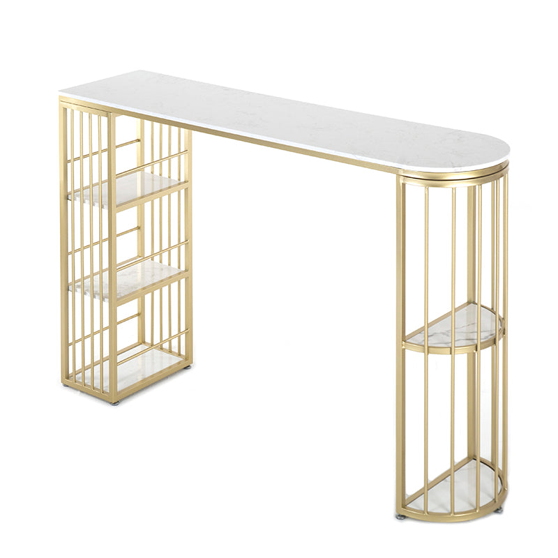 Gold Glam Style Table in Faux Marble Bar Table with Metal Base for Kitchen