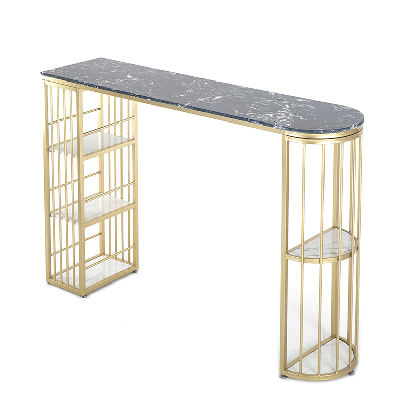 Gold Glam Style Table in Faux Marble Bar Table with Metal Base for Kitchen