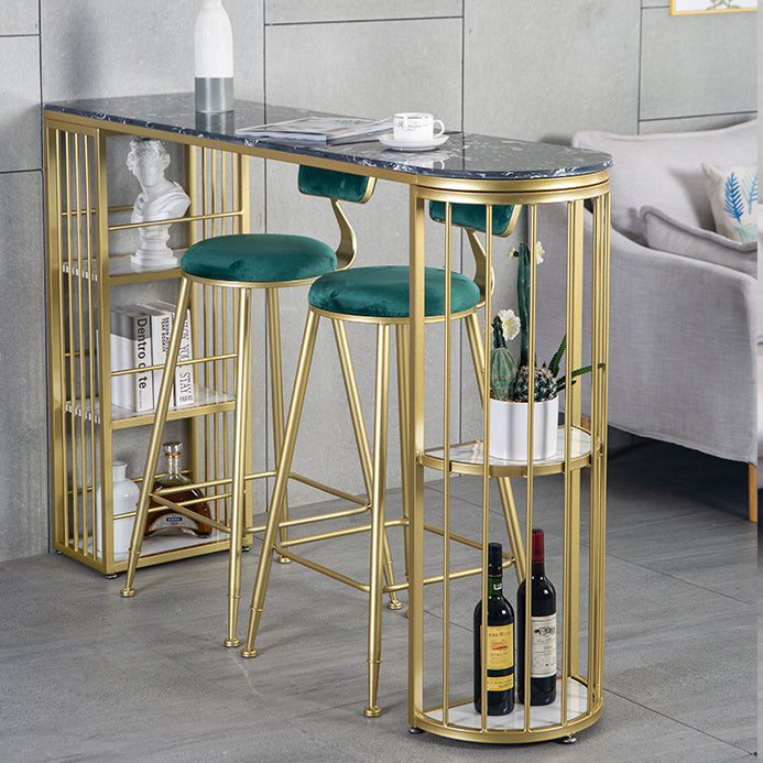 Gold Glam Style Table in Faux Marble Bar Table with Metal Base for Kitchen