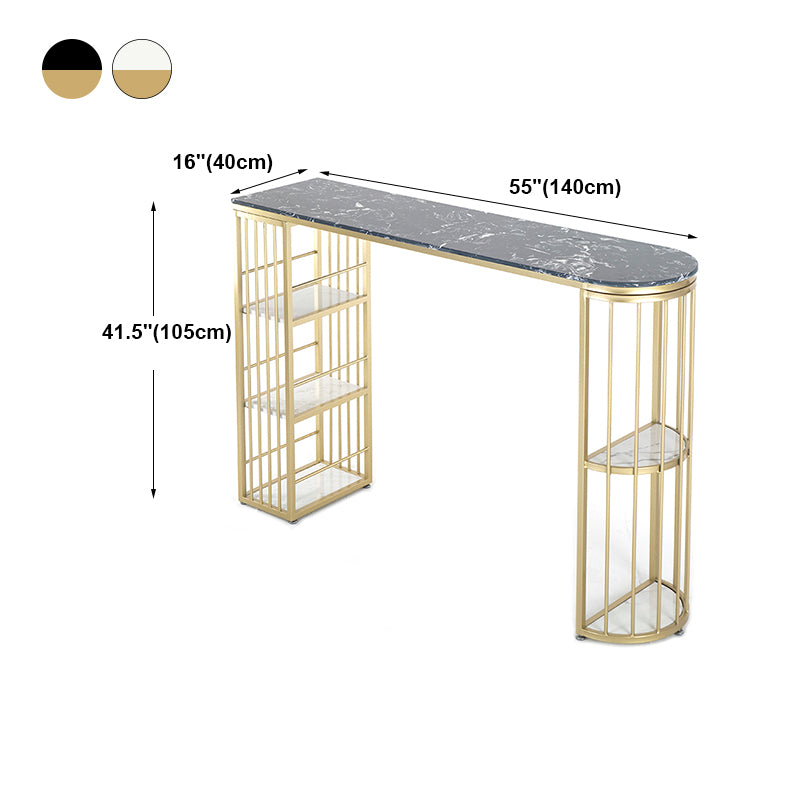 Gold Glam Style Table in Faux Marble Bar Table with Metal Base for Kitchen