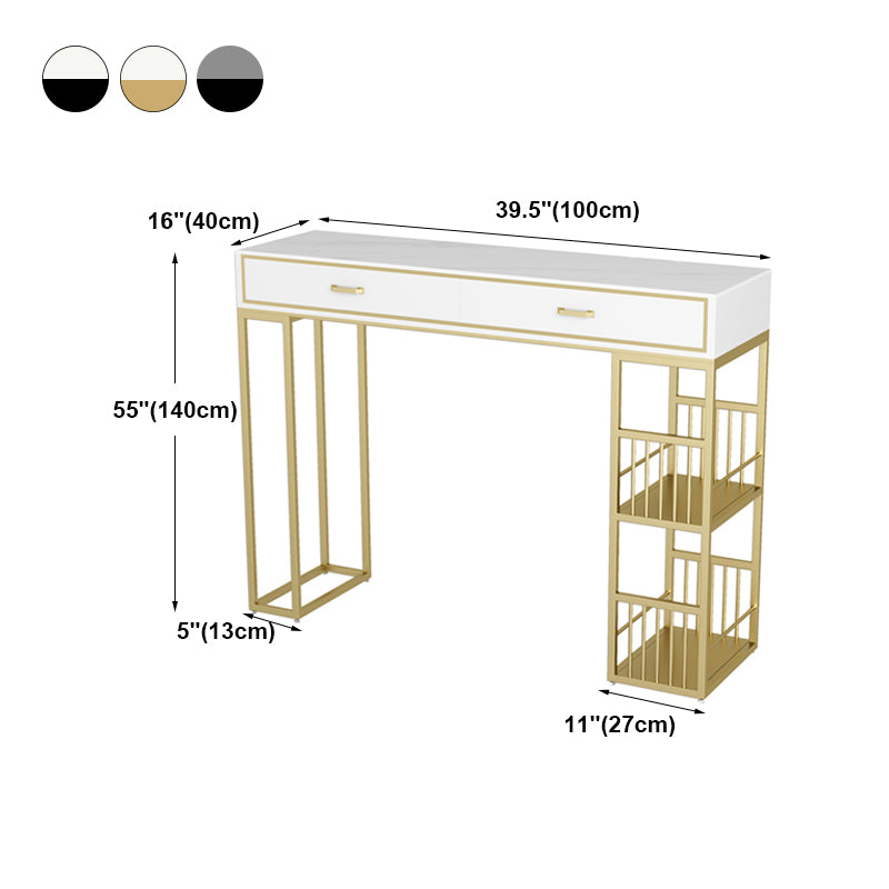 Marble Bar Height Table with Rectangle Table Top Double Pedestal Table - 41.3" H