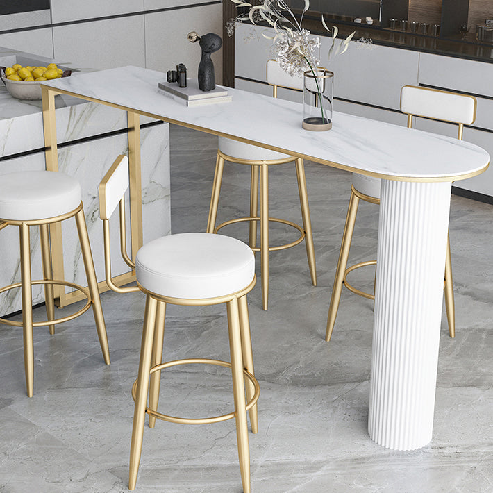 Modern Marble Bar Table with Specialty Table Top Double Pedestal Table- 41.3" H