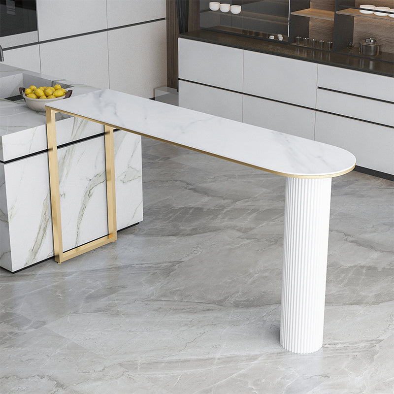 Modern Marble Bar Table with Specialty Table Top Double Pedestal Table- 41.3" H