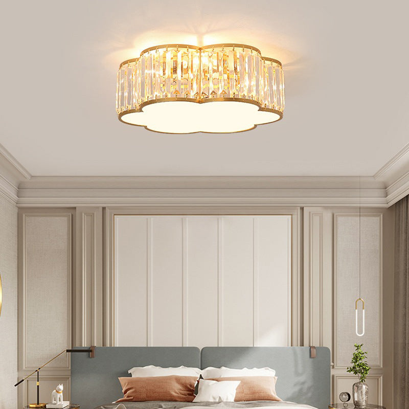 Contemporary Flush Light Fixture Crystal Flush Mount Ceiling Fixture in Gold