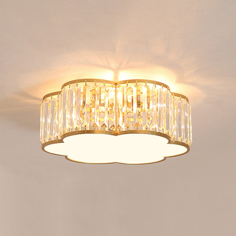 Contemporary Flush Light Fixture Crystal Flush Mount Ceiling Fixture in Gold