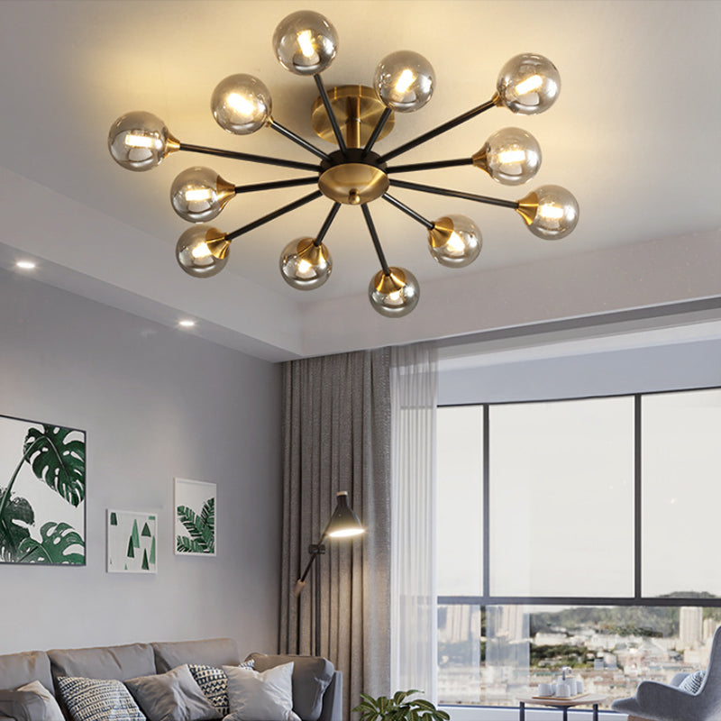 Ball Shape Glass Flush Ceiling Light Modern Multi Lights Flush Mount Lighting in Brass