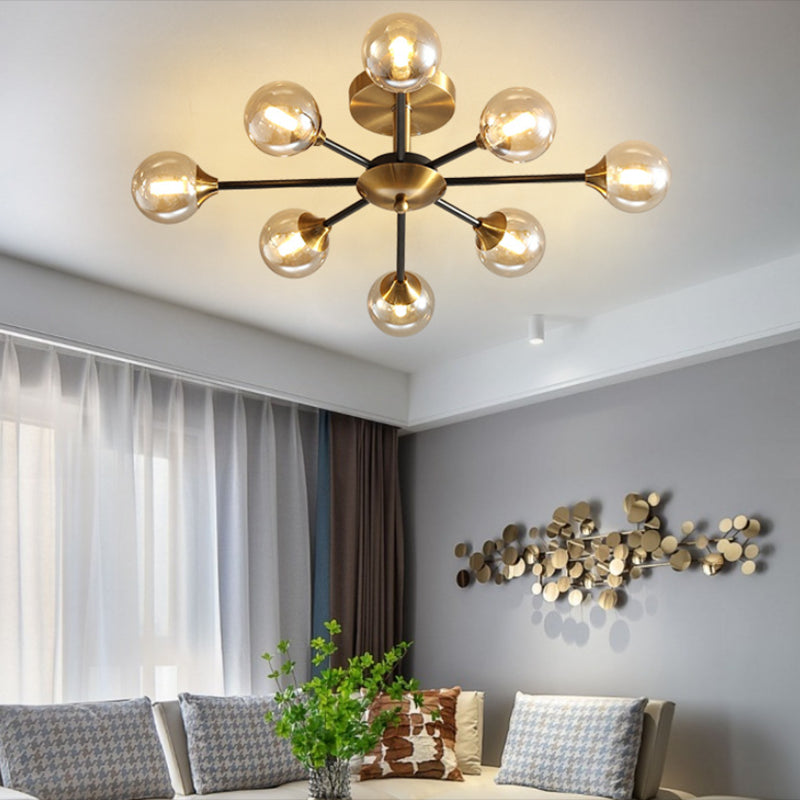 Ball Shape Glass Flush Ceiling Light Modern Multi Lights Flush Mount Lighting in Brass