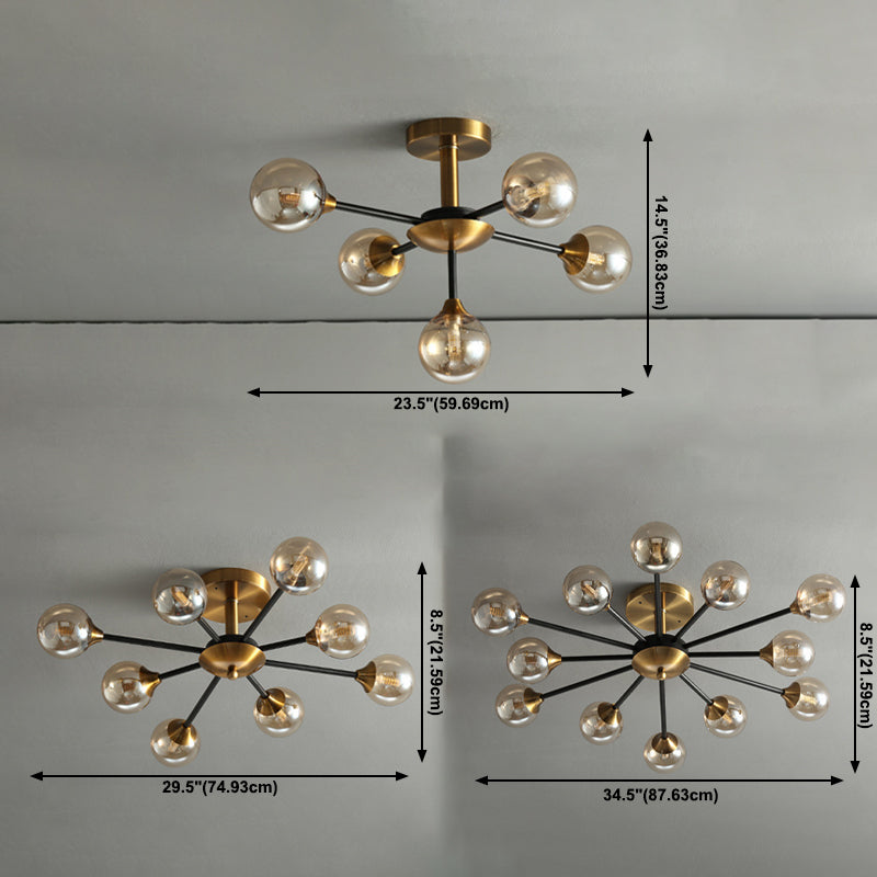 Ball Shape Glass Flush Ceiling Light Modern Multi Lights Flush Mount Lighting in Brass