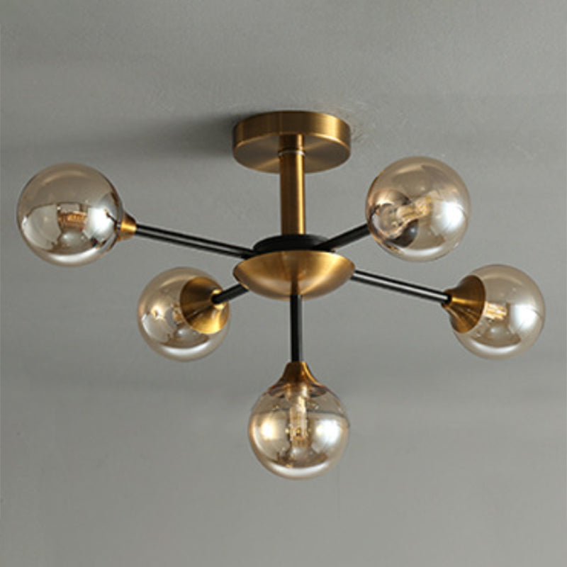 Ball Shape Glass Flush Ceiling Light Modern Multi Lights Flush Mount Lighting in Brass