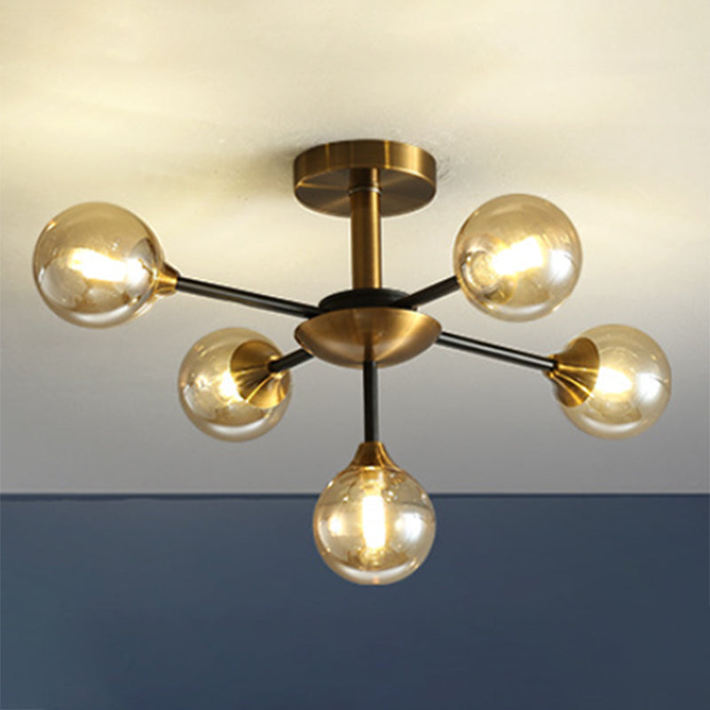 Ball Shape Glass Flush Ceiling Light Modern Multi Lights Flush Mount Lighting in Brass