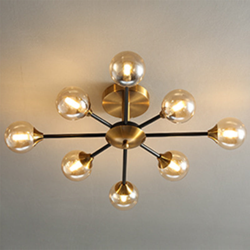 Ball Shape Glass Flush Ceiling Light Modern Multi Lights Flush Mount Lighting in Brass