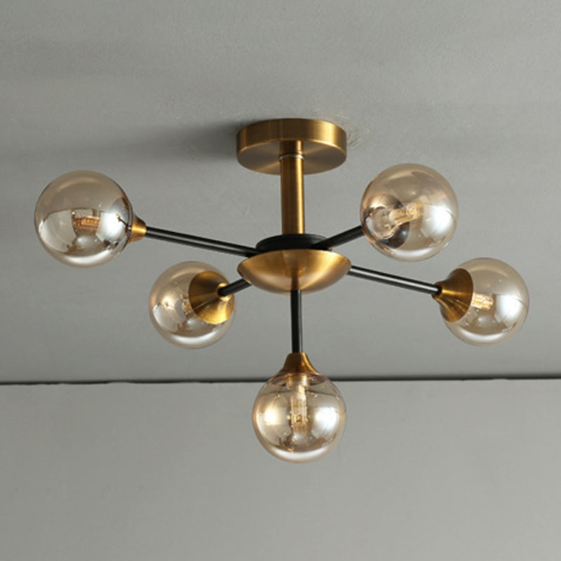 Ball Shape Glass Flush Ceiling Light Modern Multi Lights Flush Mount Lighting in Brass