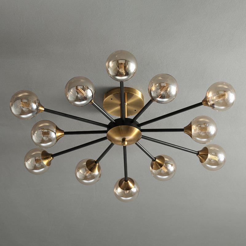 Ball Shape Glass Flush Ceiling Light Modern Multi Lights Flush Mount Lighting in Brass