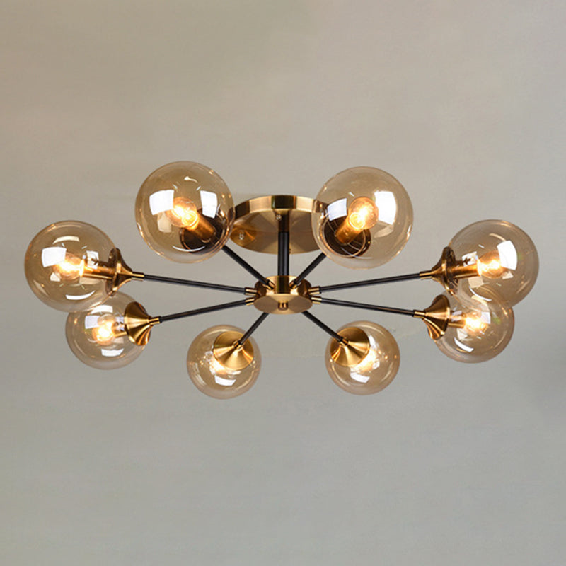 Glass Ball Shape Flush Ceiling Light Modern Multi Lights Flush Mount Lighting in Brass