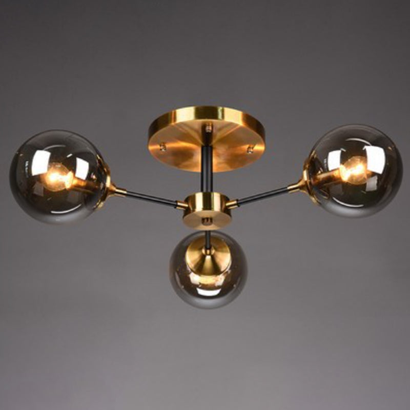 Glass Ball Shape Flush Ceiling Light Modern Multi Lights Flush Mount Lighting in Brass