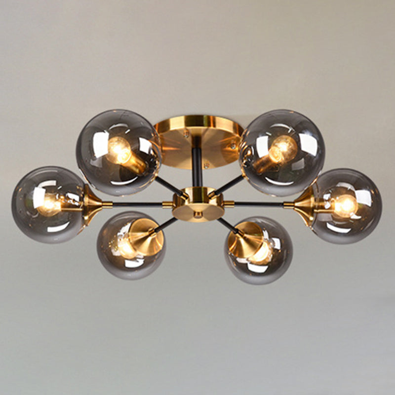 Glass Ball Shape Flush Ceiling Light Modern Multi Lights Flush Mount Lighting in Brass