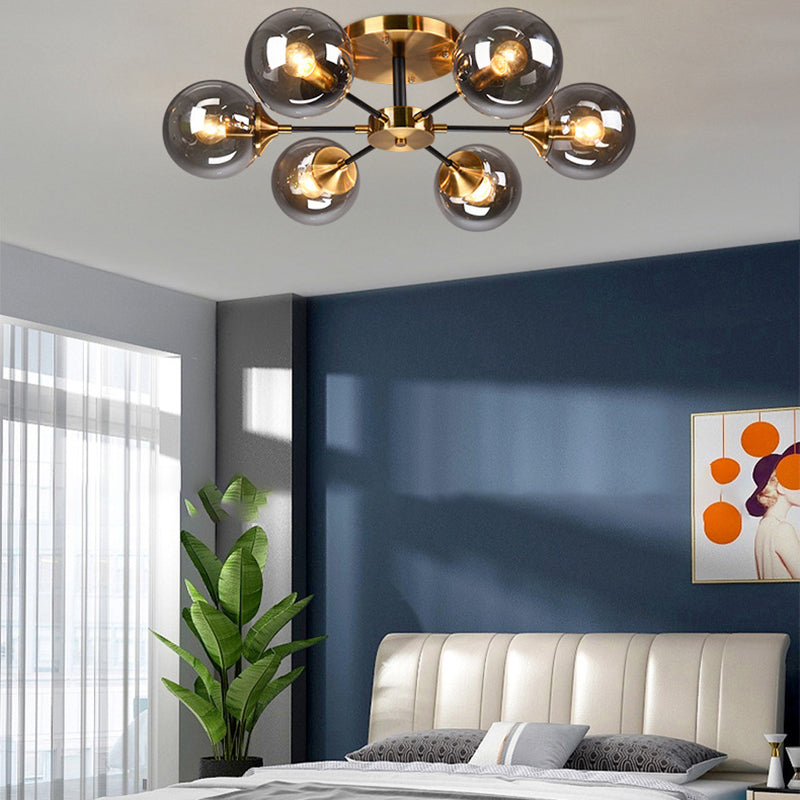 Glass Ball Shape Flush Ceiling Light Modern Multi Lights Flush Mount Lighting in Brass