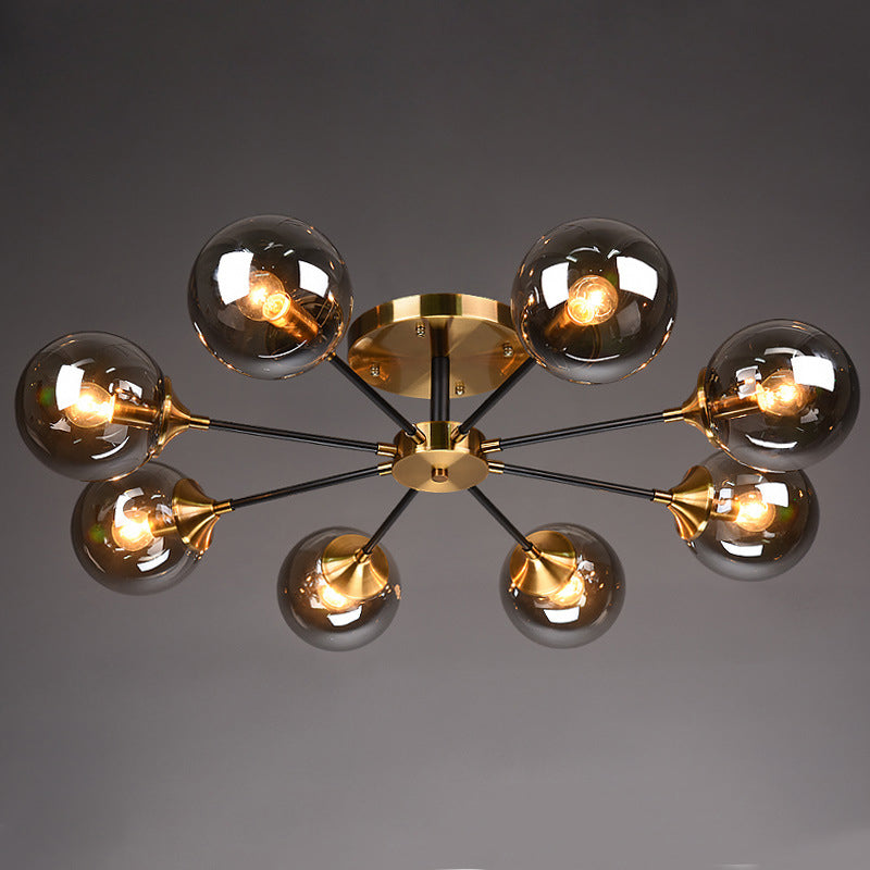 Forma a sfera di vetro a fiuto leggero moderno illuminazione multi -luci a filo dell'illuminazione in ottone