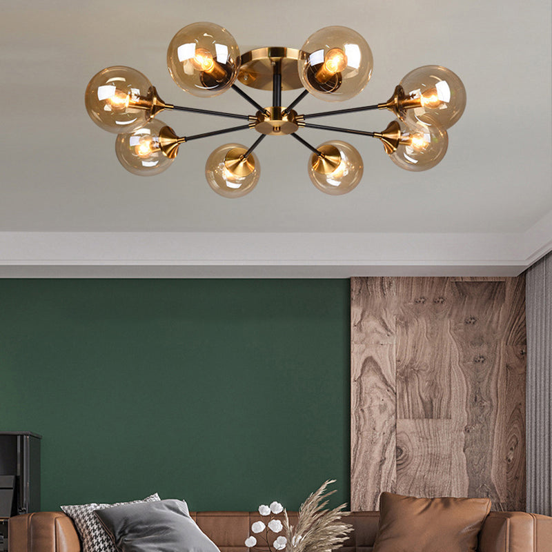 Glass Ball Shape Flush Ceiling Light Modern Multi Lights Flush Mount Lighting in Brass