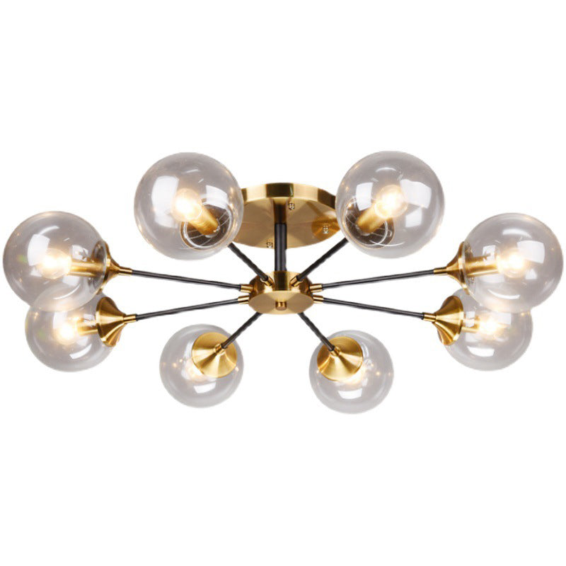 Glass Ball Shape Flush Ceiling Light Modern Multi Lights Flush Mount Lighting in Brass