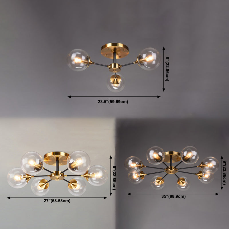 Glass Ball Shape Flush Ceiling Light Modern Multi Lights Flush Mount Lighting in Brass