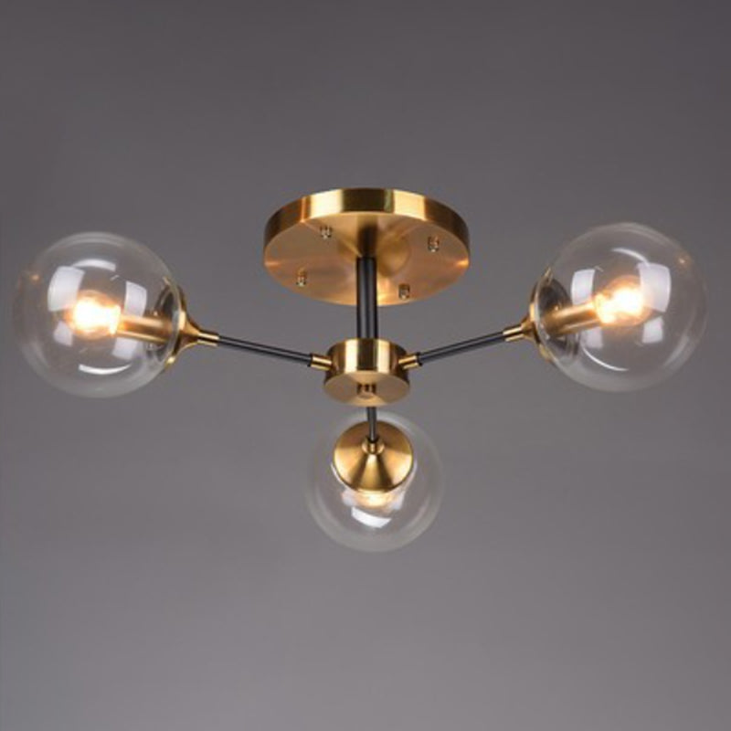 Glass Ball Shape Flush Ceiling Light Modern Multi Lights Flush Mount Lighting in Brass