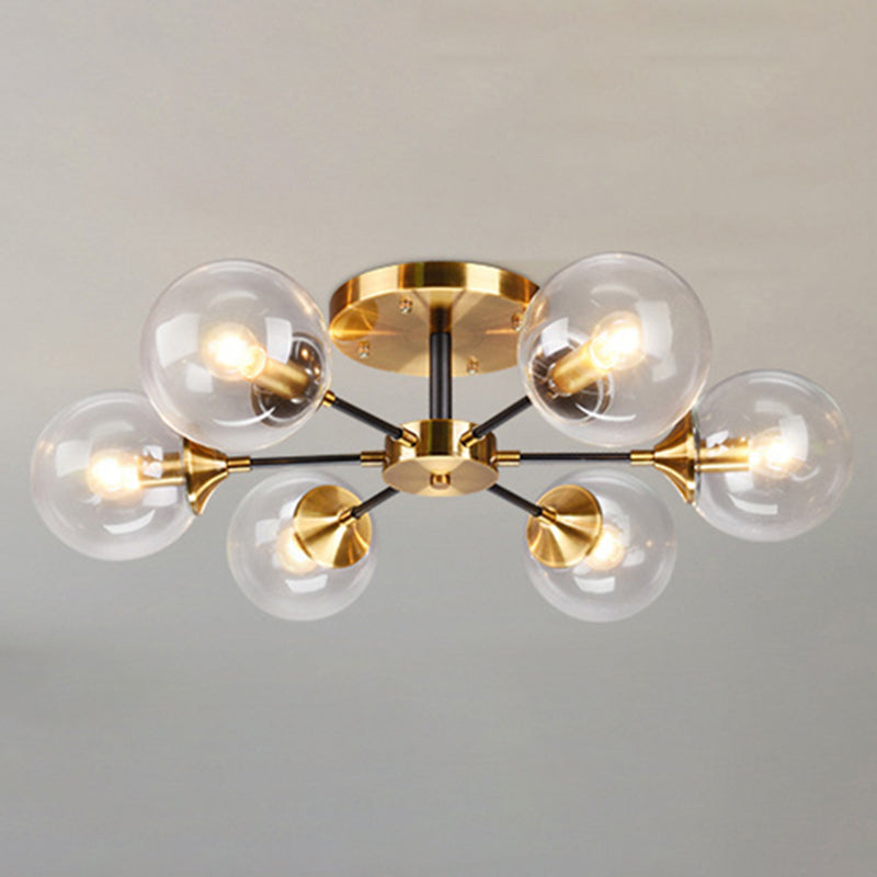 Glass Ball Shape Flush Ceiling Light Modern Multi Lights Flush Mount Lighting in Brass