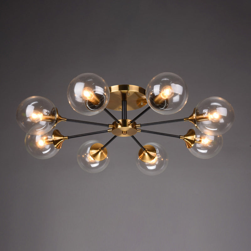 Glass Ball Shape Flush Ceiling Light Modern Multi Lights Flush Mount Lighting in Brass