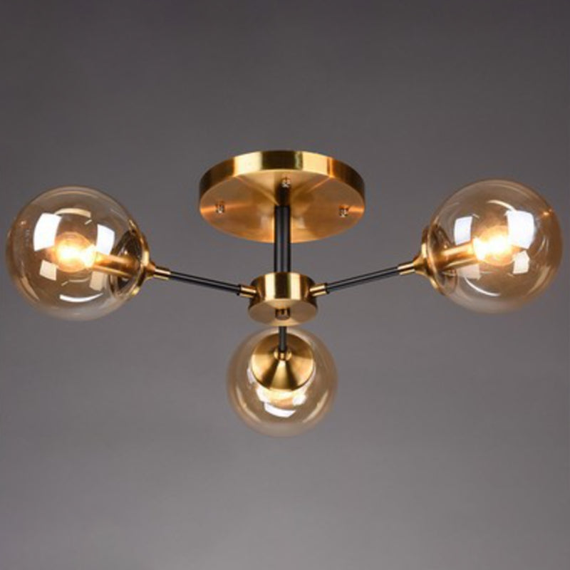 Glass Ball Shape Flush Ceiling Light Modern Multi Lights Flush Mount Lighting in Brass