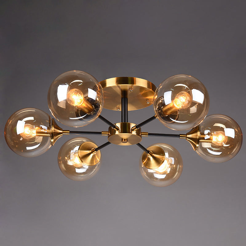 Glass Ball Shape Flush Ceiling Light Modern Multi Lights Flush Mount Lighting in Brass