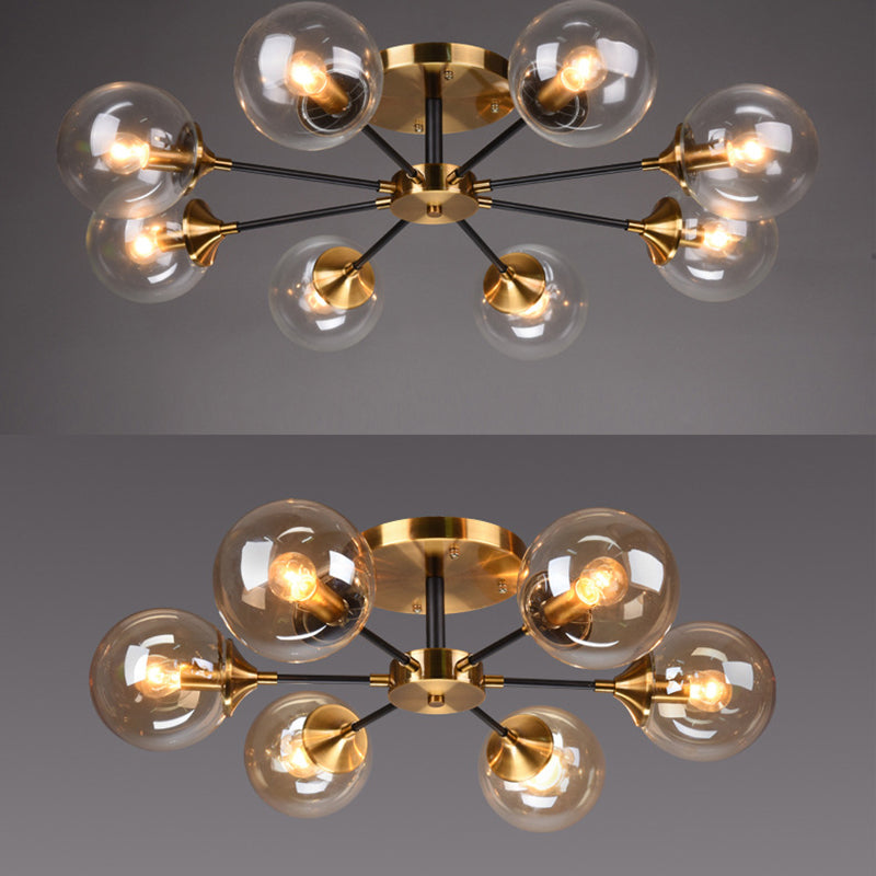 Glass Ball Shape Flush Ceiling Light Modern Multi Lights Flush Mount Lighting in Brass