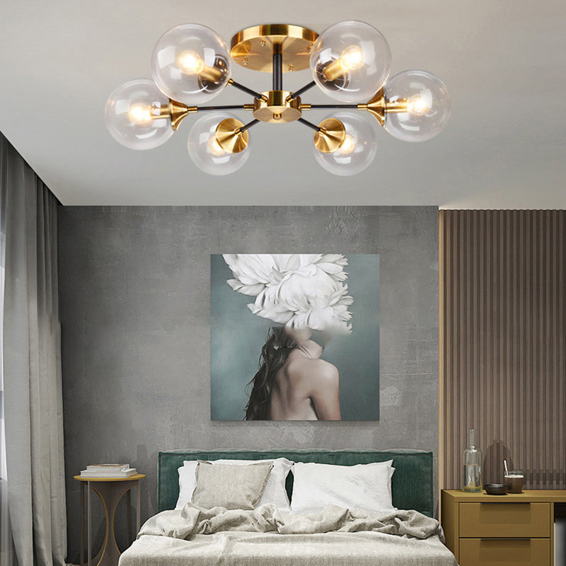 Glass Ball Shape Flush Ceiling Light Modern Multi Lights Flush Mount Lighting in Brass