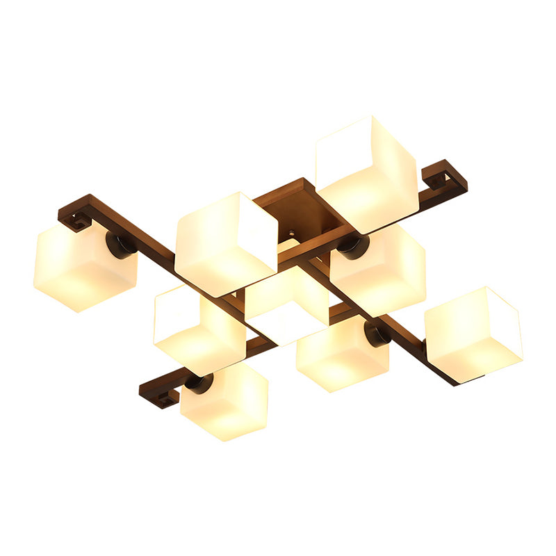 Contemporary Cube Flush Light Fixture Wood Flush Mount Ceiling Fixture in Brown