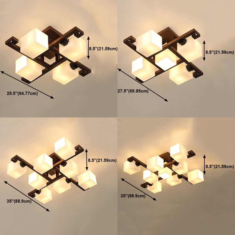 Eigentijdse kubus spoeling licht armatuur houten spoelbevestiging plafondarmatuur in bruin