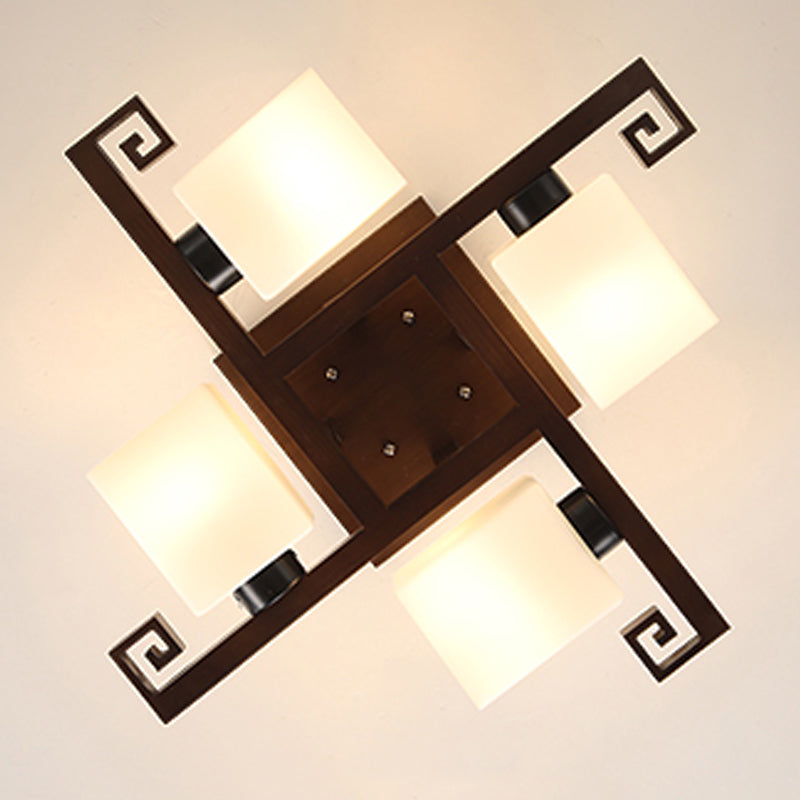 Contemporary Cube Flush Light Fixture Wood Flush Mount Ceiling Fixture in Brown