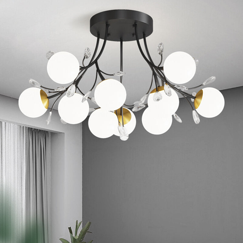 Contemporary Globe Flush Light Fixture Glass Flush Mount Ceiling Fixture in Black