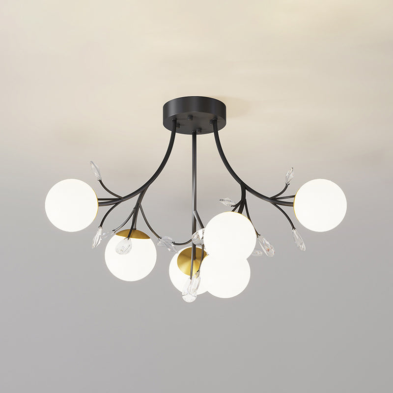 Contemporary Globe Flush Light Fixture Glass Flush Mount Ceiling Fixture in Black